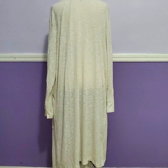 Just Be Off White Boho Ribbed Slouchy Longline Open Cardigan Duster Lagenlook - Picture 5 of 9